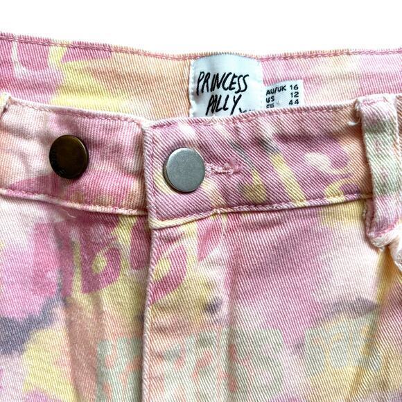 Princess Polly Adore You Straight Wide Leg‎ Print Jeans Raw Hem Size 12 - Picture 5 of 8